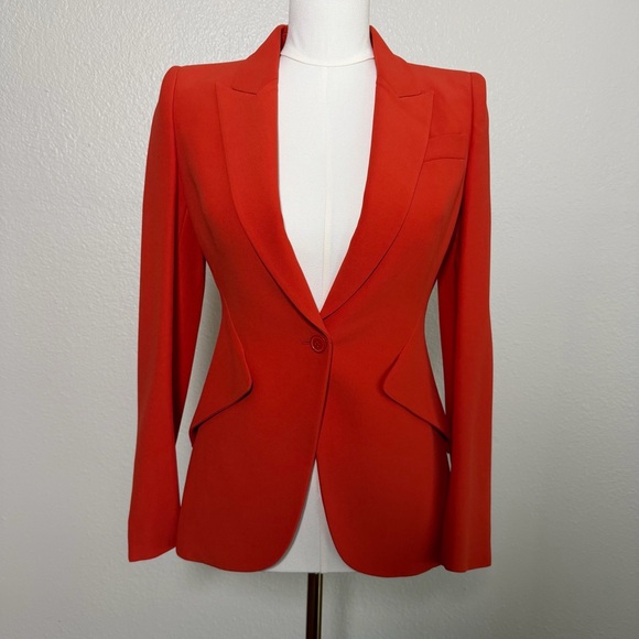 Alexander McQueen Coral Orange Sculpted Tailored Blazer IT 38